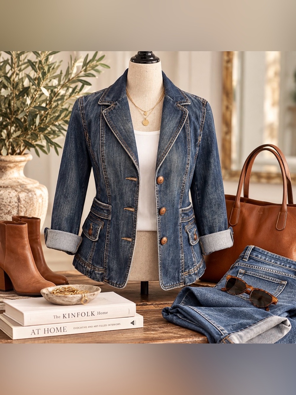 Ann Taylor LOFT Petites Denim Blazer Jacket 14P Tailored Dark Wash